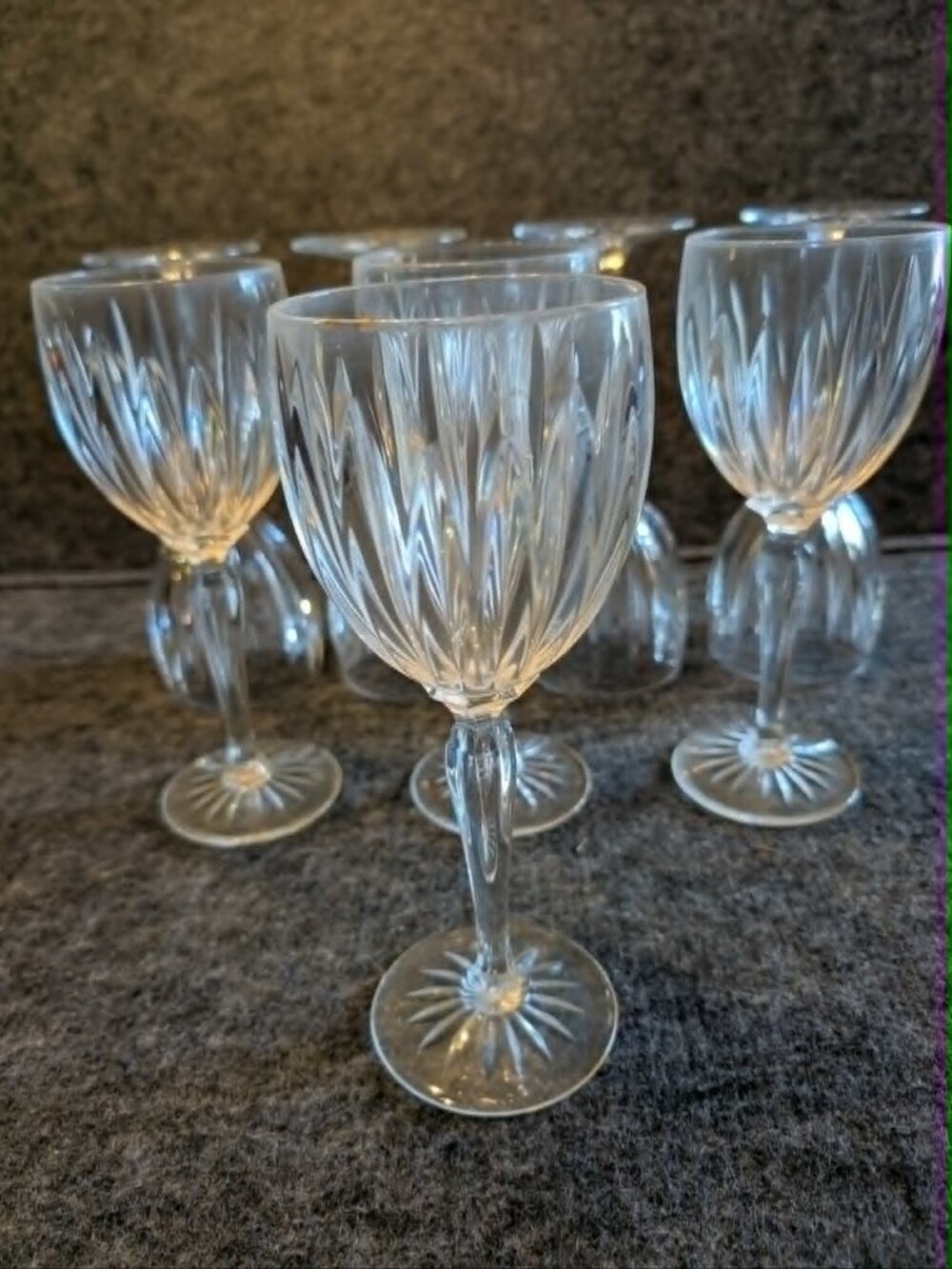 Set of 8 Vintage Cut Glass Wine Goblets